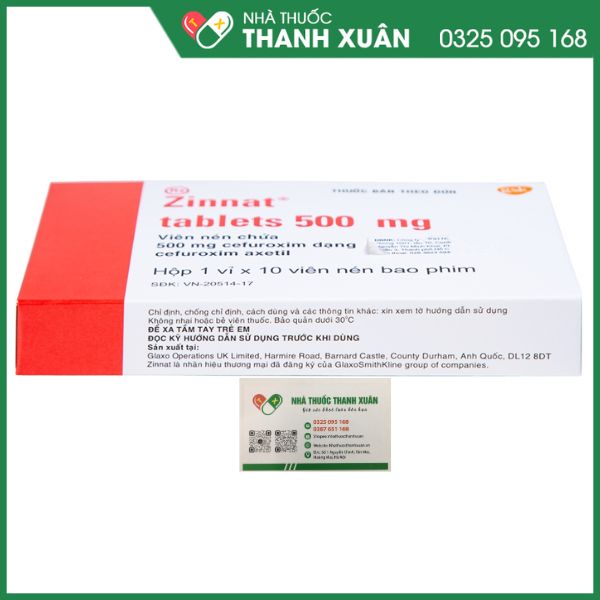 Zinnat tablets 500mg thuốc trị nhiễm khuẩn (1 vỉ x 10 viên)